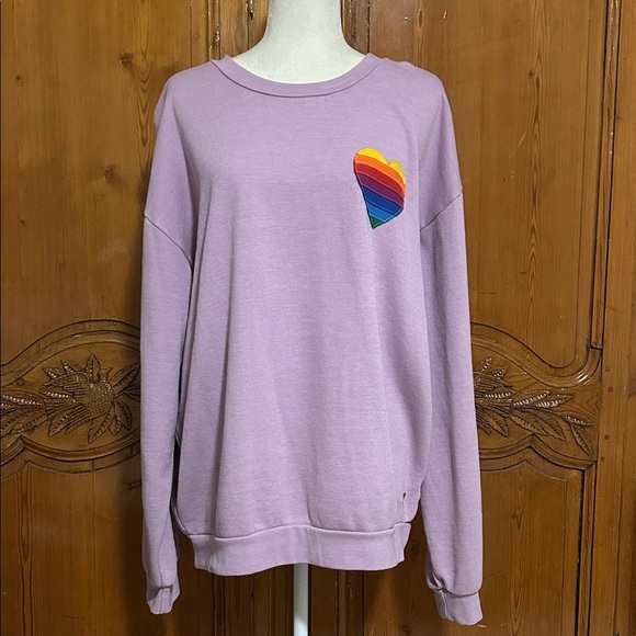 Sweaters - Aviator Nation Mauve Swestshirt with Rainbow Heart Relaxed Crew Sweatshirt Large